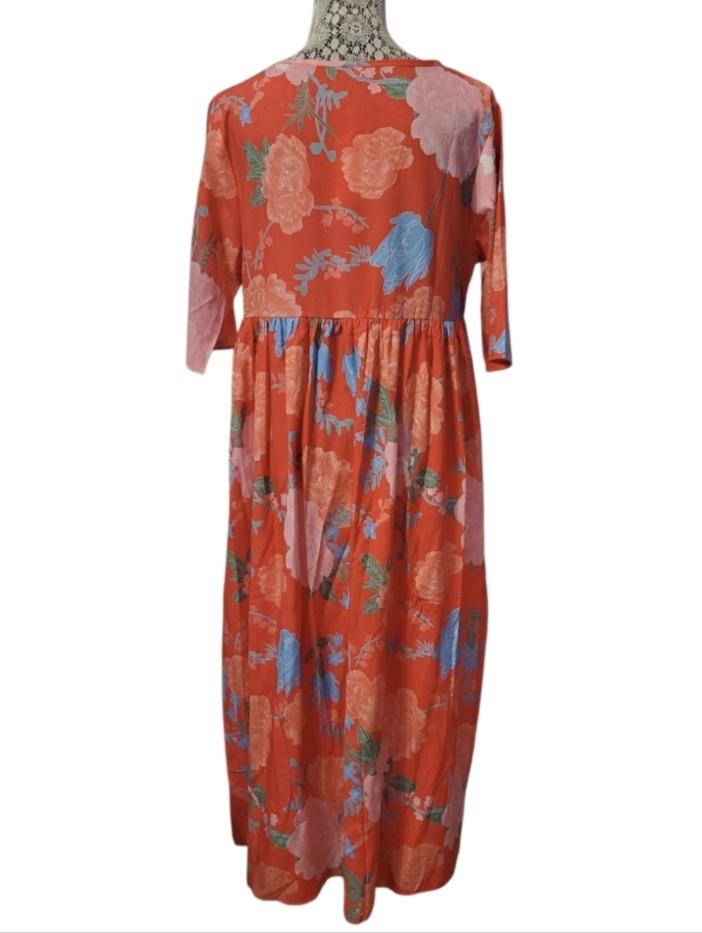 Women's Floral Maxi Dress with 3/4 Sleeves & Pockets Bohemian M/L - Picture 3 of 3